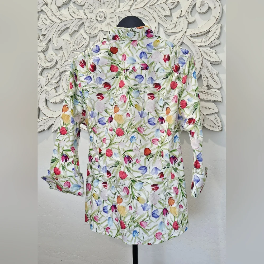 NWT Investments Floral Button Down 3/4 Sleeve Blouse/Top Women's Size 12 - Picture 4 of 6